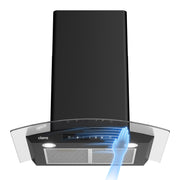 CIARRA 30 Inch Black Glass Wall Mount Range Hood, 650 CFM 3-Speed Extraction, Wave & Touch Control Kitchen Hood CAB75502-N-OW