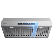 CIARRA 30 Inch Under Cabinet Range Hood, Dual Wave Gesture & Touch Control, 650CFM Convertible Ductless & Ducted Stainless Steel Vent Hood CAS75908B-N
