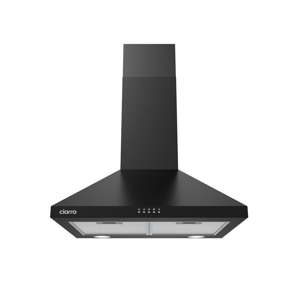 CIARRA 24 Inch Wall Mount Range Hood 450CFM Vent Hood Pyramid with Black Painting CAB60206P-OW