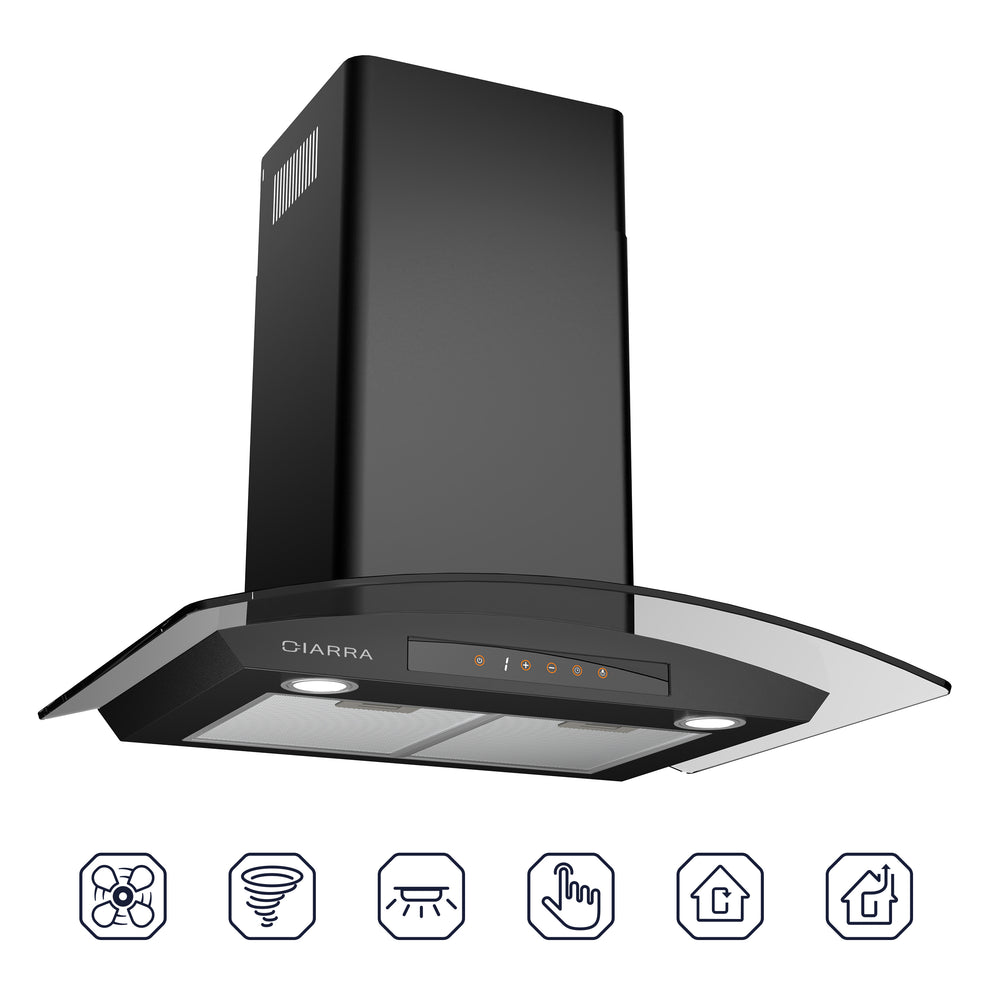 CIARRA 30 inch Glass Wall Mount Range Hood Black Stove Hood