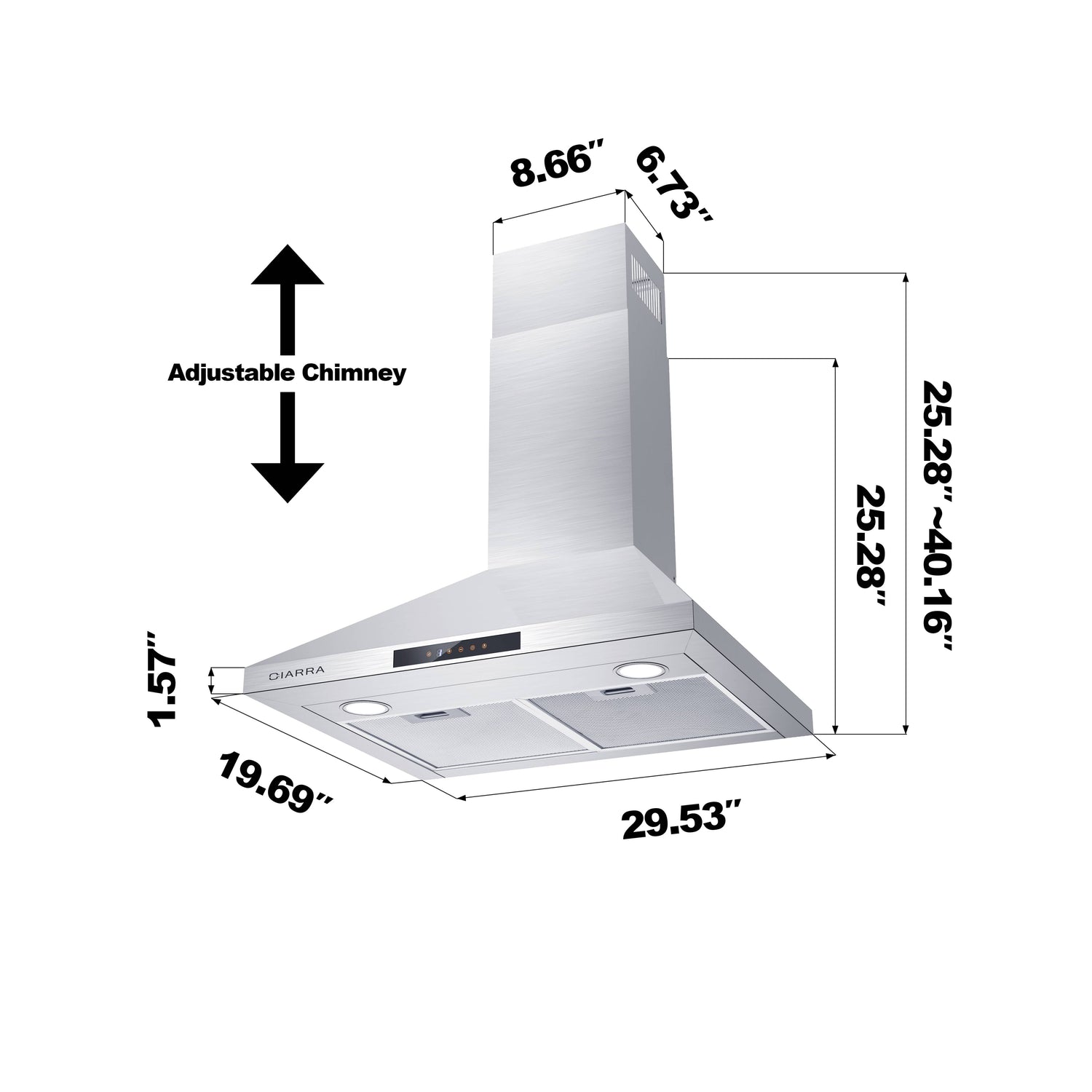CIARRA 30 Inch Wall Mount Range Hood with 3-speed Extraction CAS75206-OW