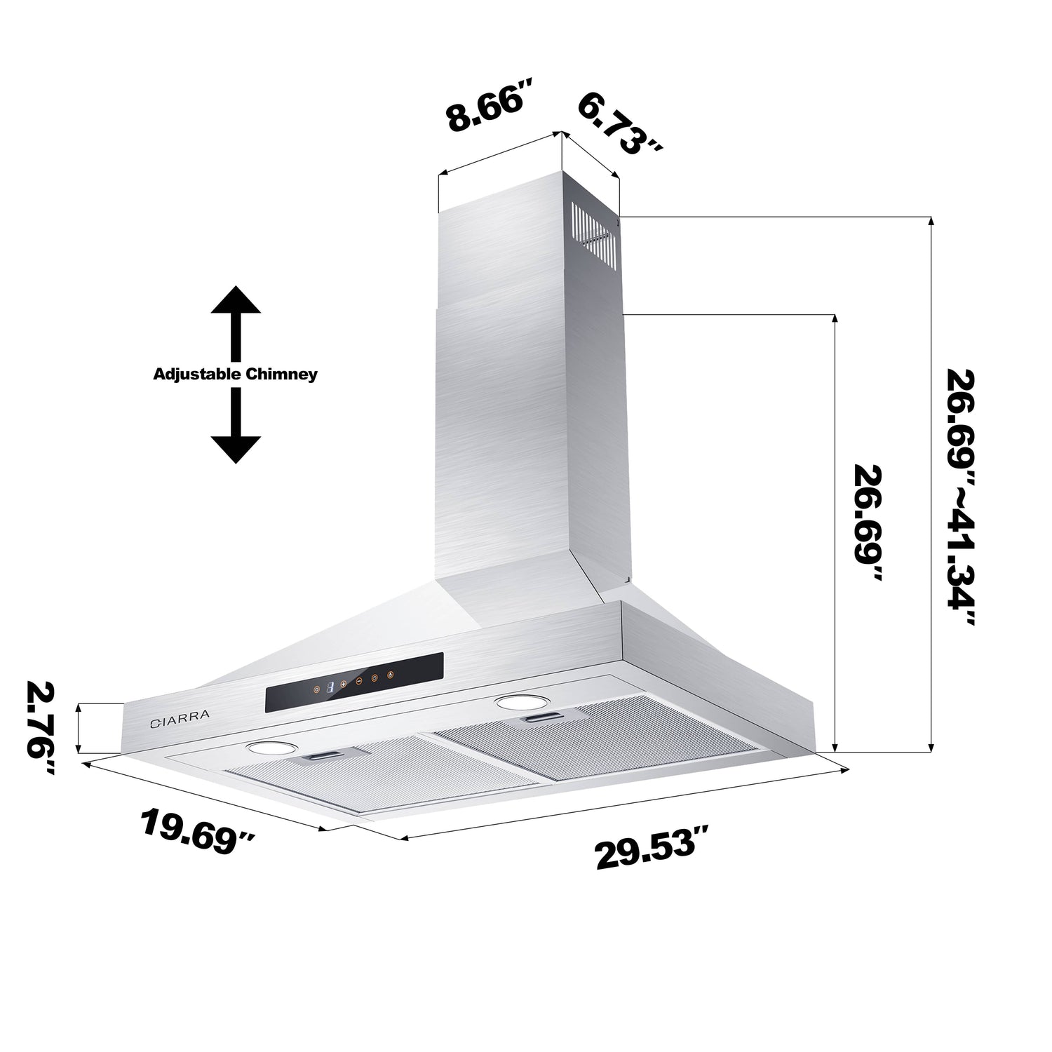 CIARRA 30 Inch Wall Mount Range Hood with 3-speed Extraction CAS75308-OW