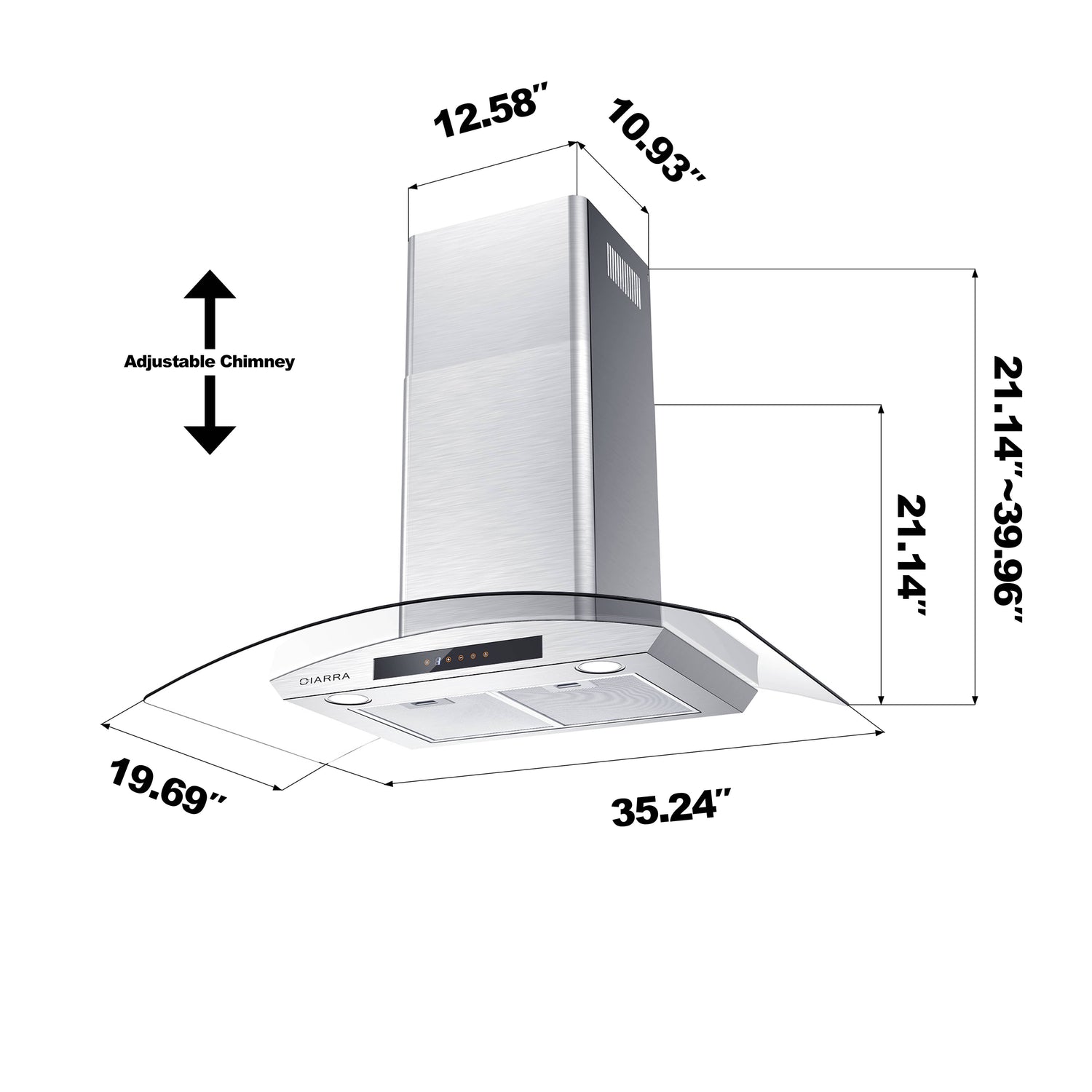 CIARRA 36 Inch Wall Mount Range Hood with 3-speed Extraction CAS90502-OW