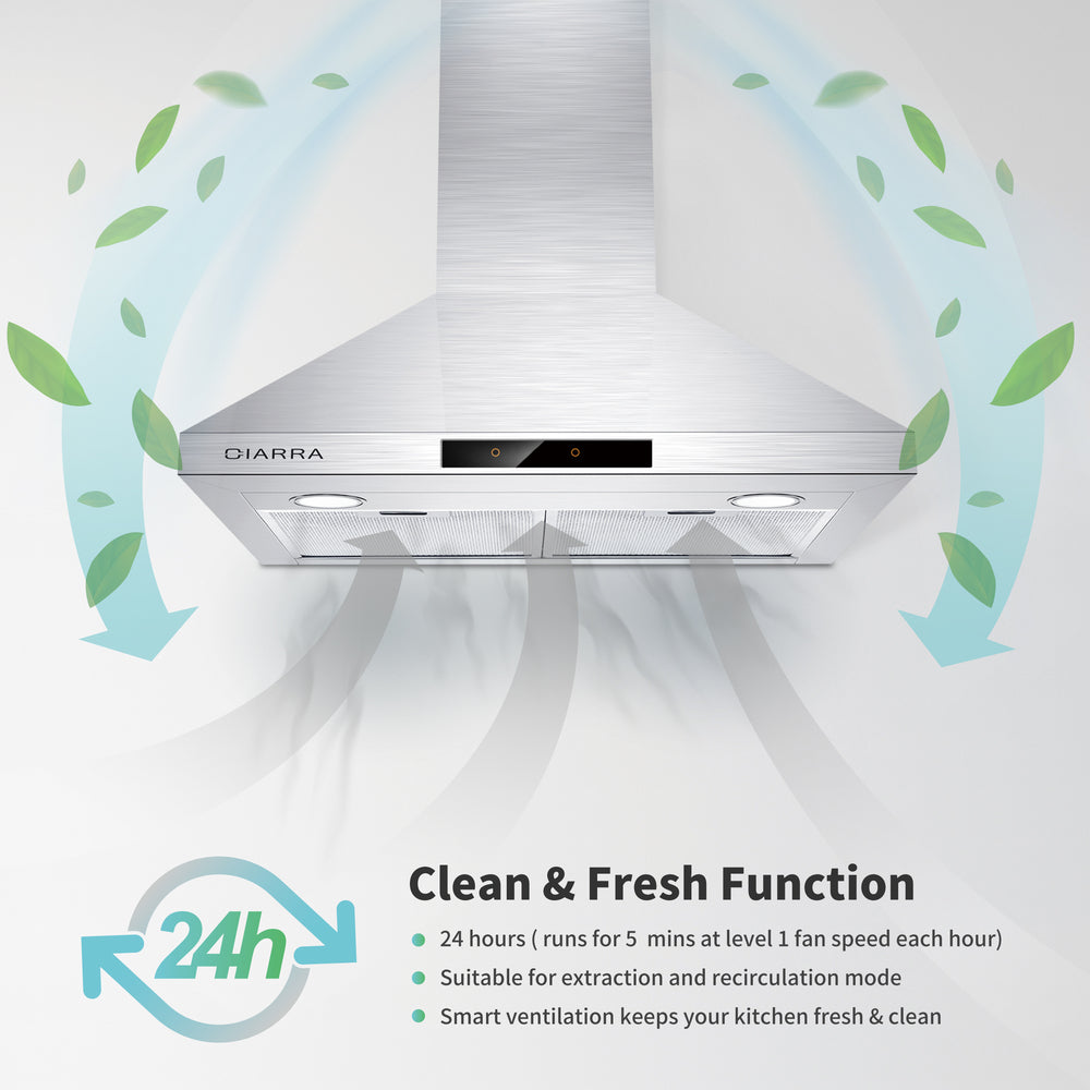 CIARRA 30 Inch Wall Mount Range Hood with 3-speed Extraction CAS75206-OW