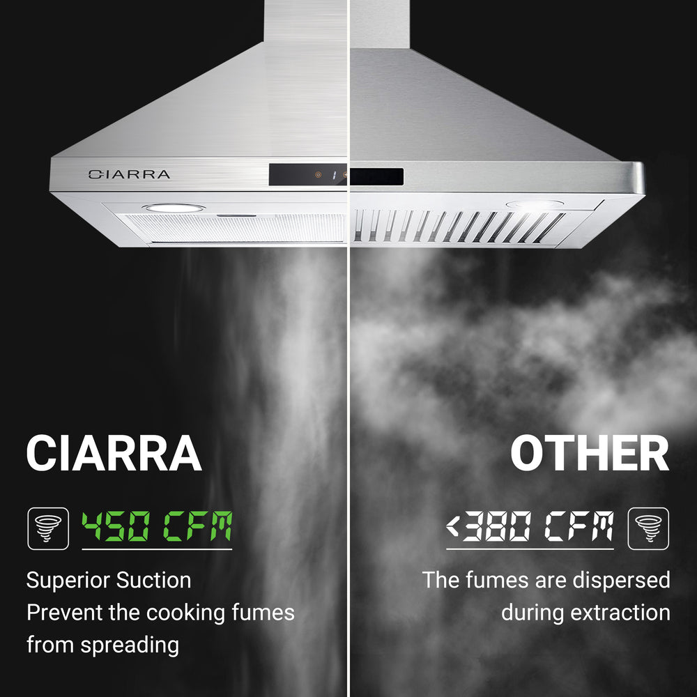 CIARRA 30 Inch Wall Mount Range Hood with 3-speed Extraction CAS75206-OW