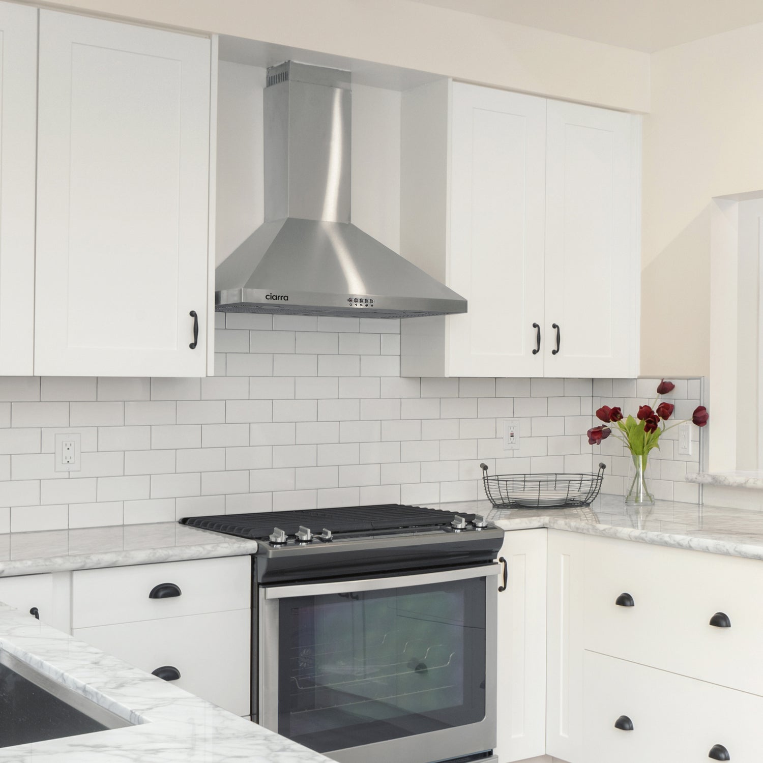 CIARRA 30 Inch Wall Mount Range Hood with 3-speed Extraction CAS75206P-OW