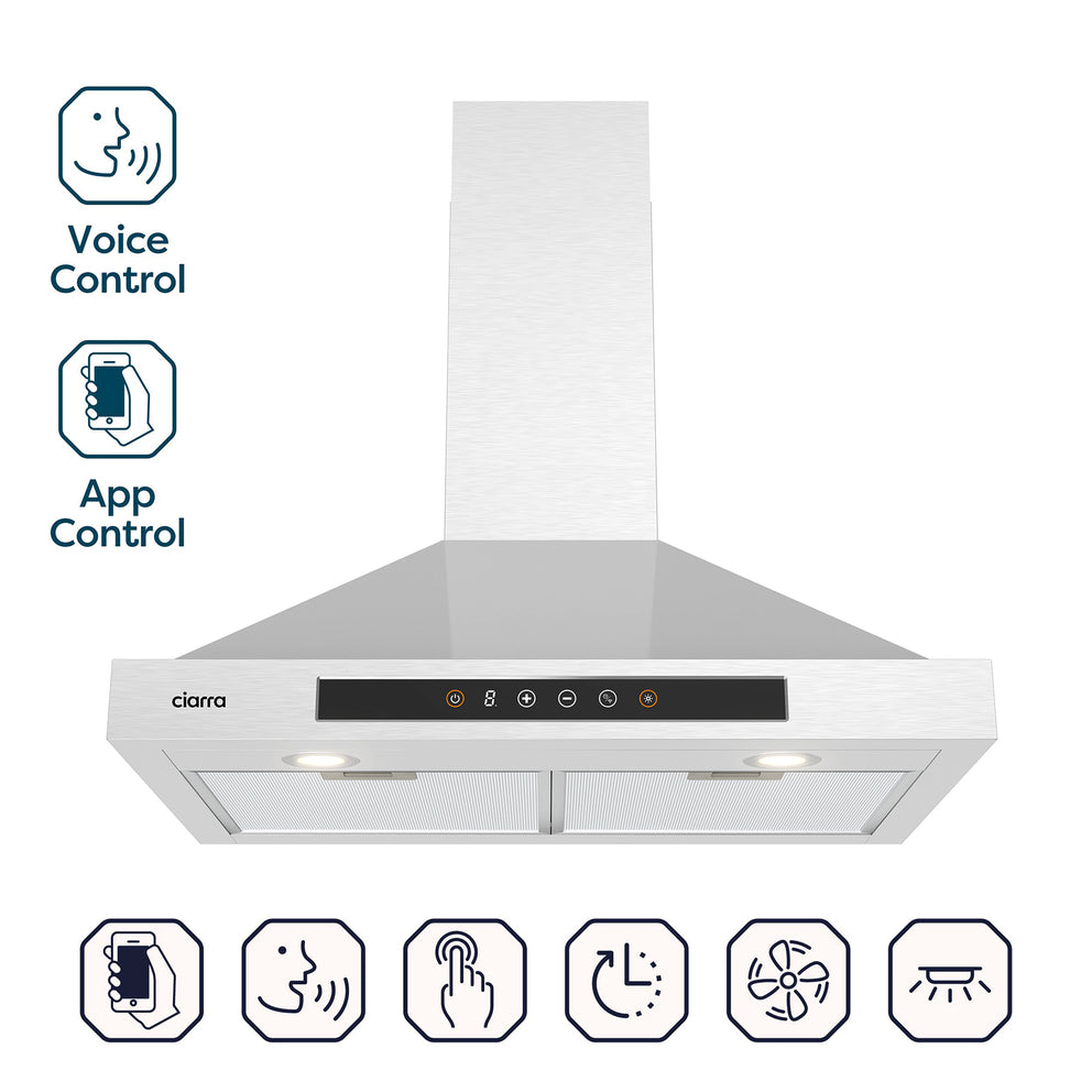 CIARRA 30 Inch Smart Wall Mount Range Hood with Delay Shut off Alexa and Google Home Voice Control CAS75308W-OW