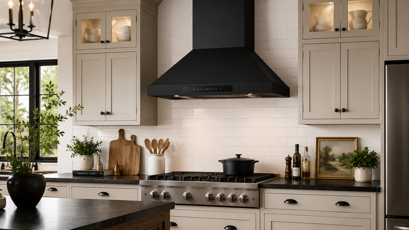 black stainless range hood
