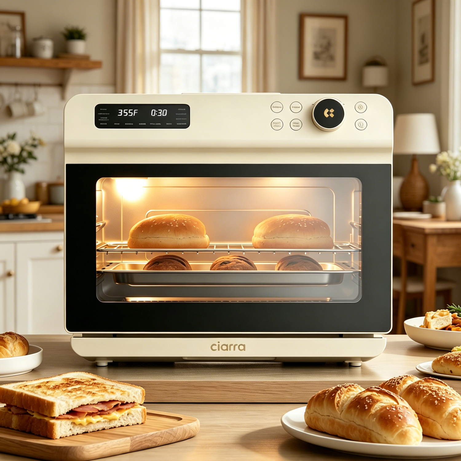 Ciarra Nosh Oven Pro | 12-In-1 Steam Oven With Air Fryer XL 1600 Watt Portable Countertop Oven Toaster Oven 25.4QT CASO24-W