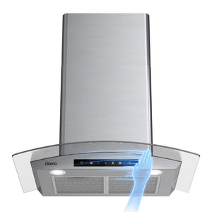 CIARRA 30 inch Glass Wall Mount Range Hood, 650 CFM 3-Speed Extraction, Wave & Touch Control, Delay Shut-Off Function, Quiet Operation Kitchen Hood CAS75502-N-OW