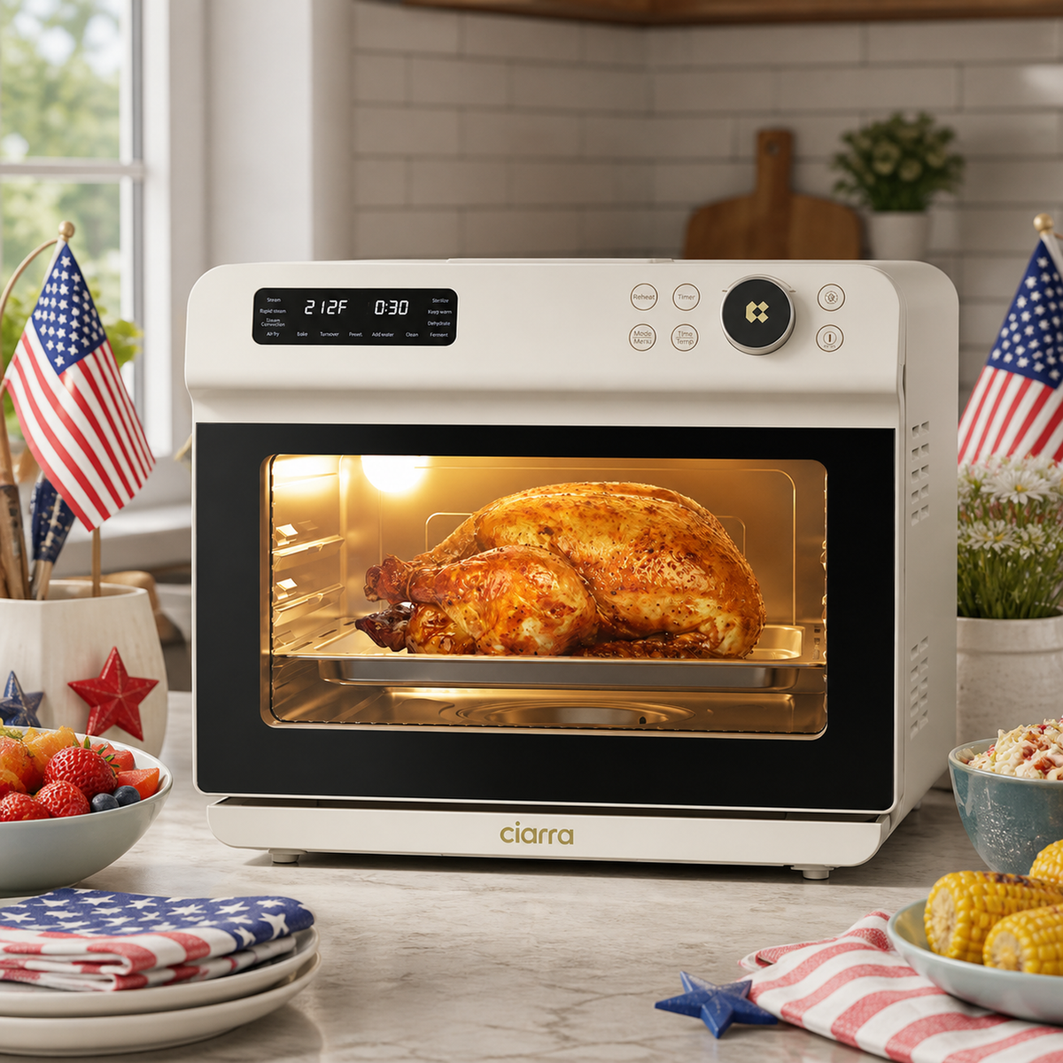 CIARRA Nosh Oven Pro | 12-In-1 Steam Oven With Air Fryer XL 1600 Watt Proofing Oven Countertop Portable Oven Non Toxic Toaster Oven 25.4QT CASO24-W