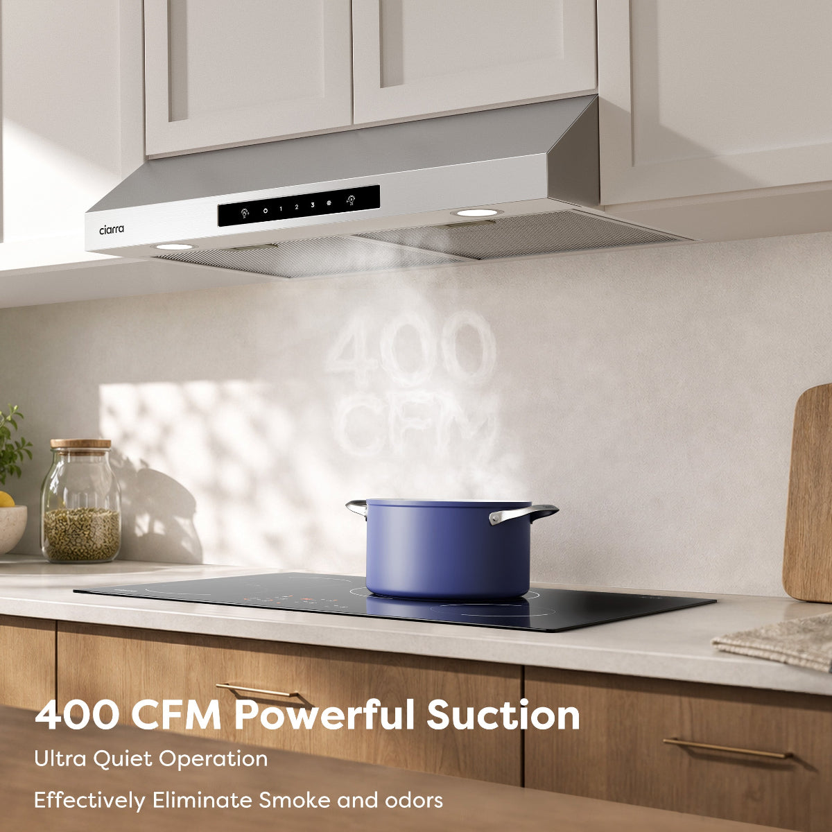 400 CFM powerful ventilation range hood