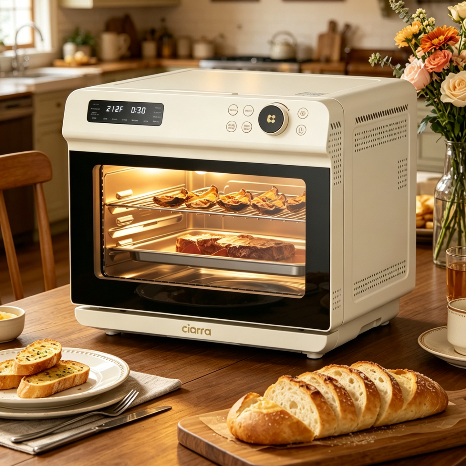 Ciarra Nosh Oven Pro | 12-In-1 Steam Oven With Air Fryer XL 1600 Watt Portable Countertop Oven Toaster Oven 25.4QT CASO24-W