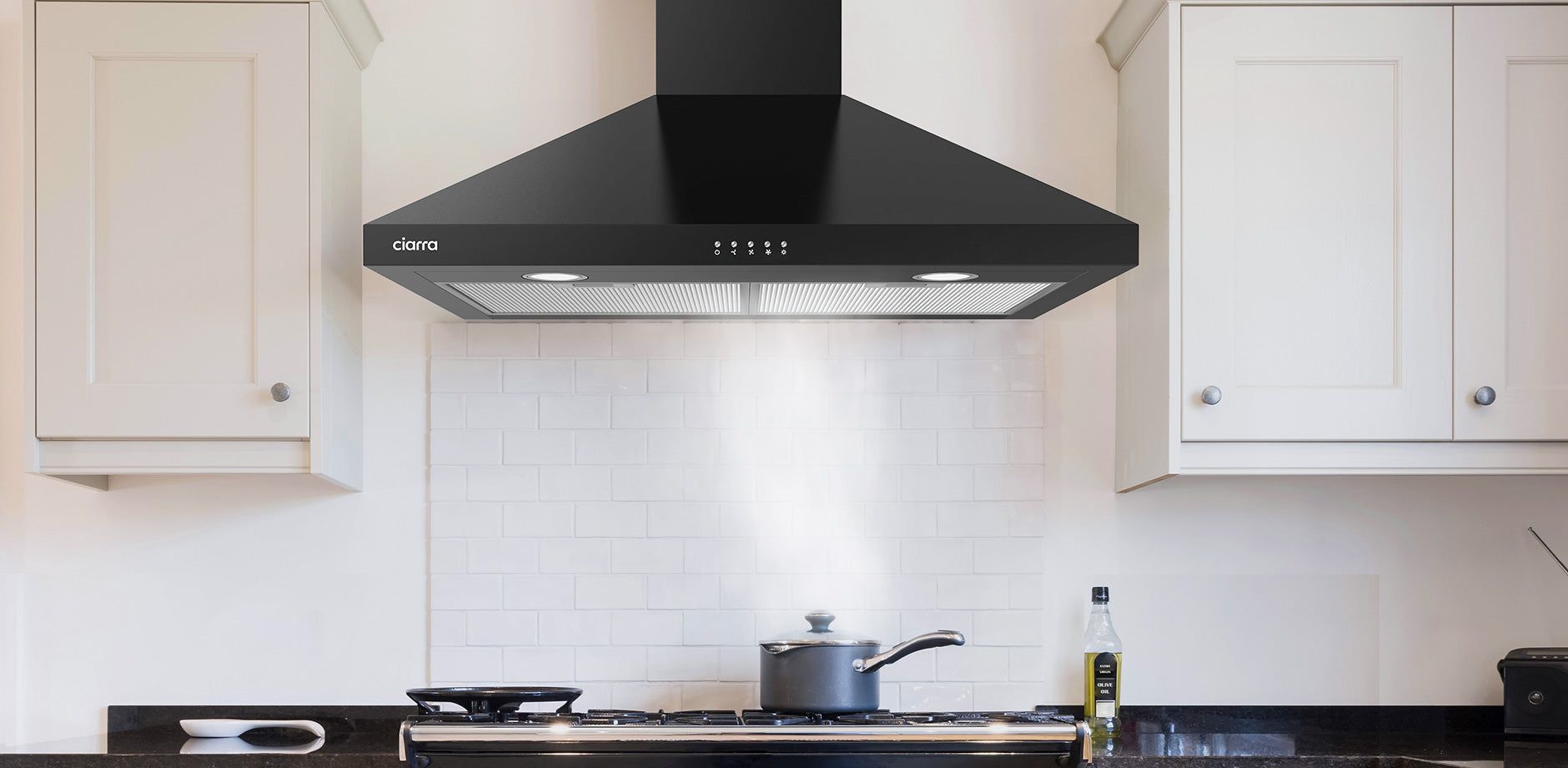 CIARRA 30 Inch Wall Mount Range Hood black stove hood with 3-speed