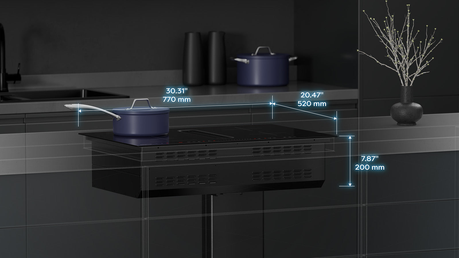 CIARRA ONE 30-Inch Downdraft Induction Cooktop with Plasma⁺ Filtration