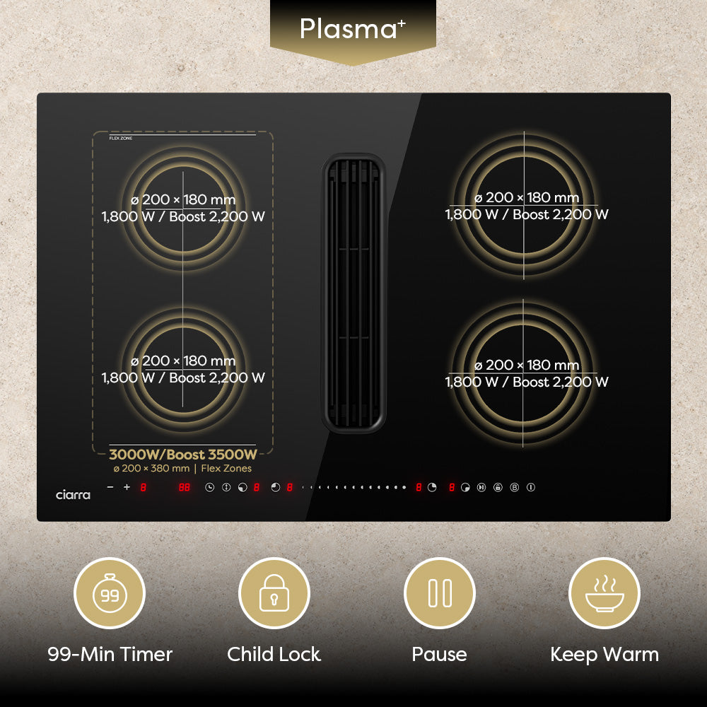 CIARRA ONE 30-Inch Built-In Induction Cooktop with Downdraft & World’s First Built-In Plasma⁺ Filtration | CABEH304BF - CIARRA Appliances US