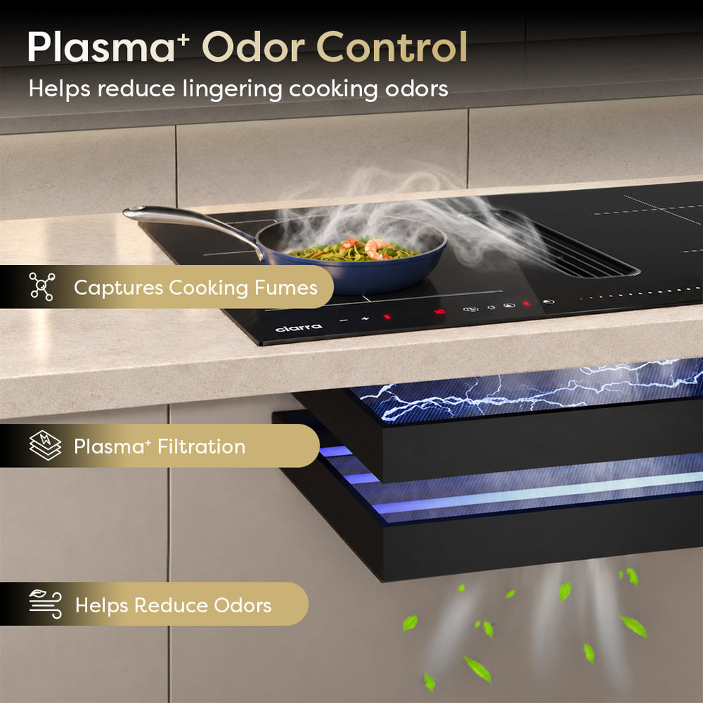 CIARRA ONE 30-Inch Built-In Induction Cooktop with Downdraft & World’s First Built-In Plasma⁺ Filtration | CABEH304BF - CIARRA Appliances US