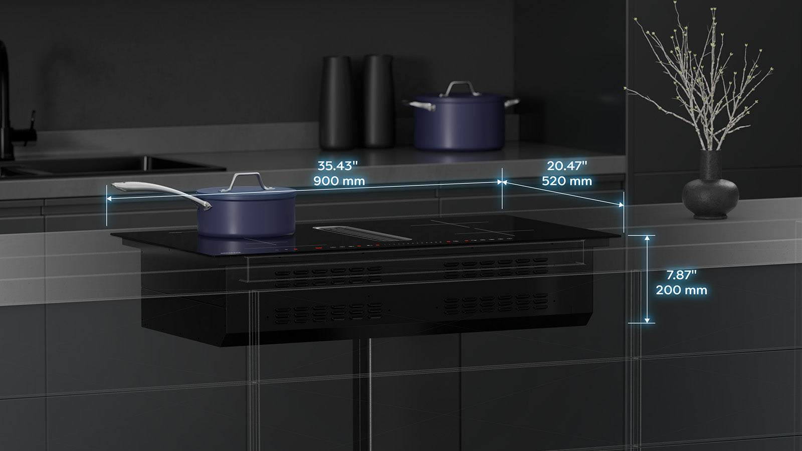 CIARRA ONE 36-Inch Downdraft Induction Cooktop with Plasma⁺ Filtration