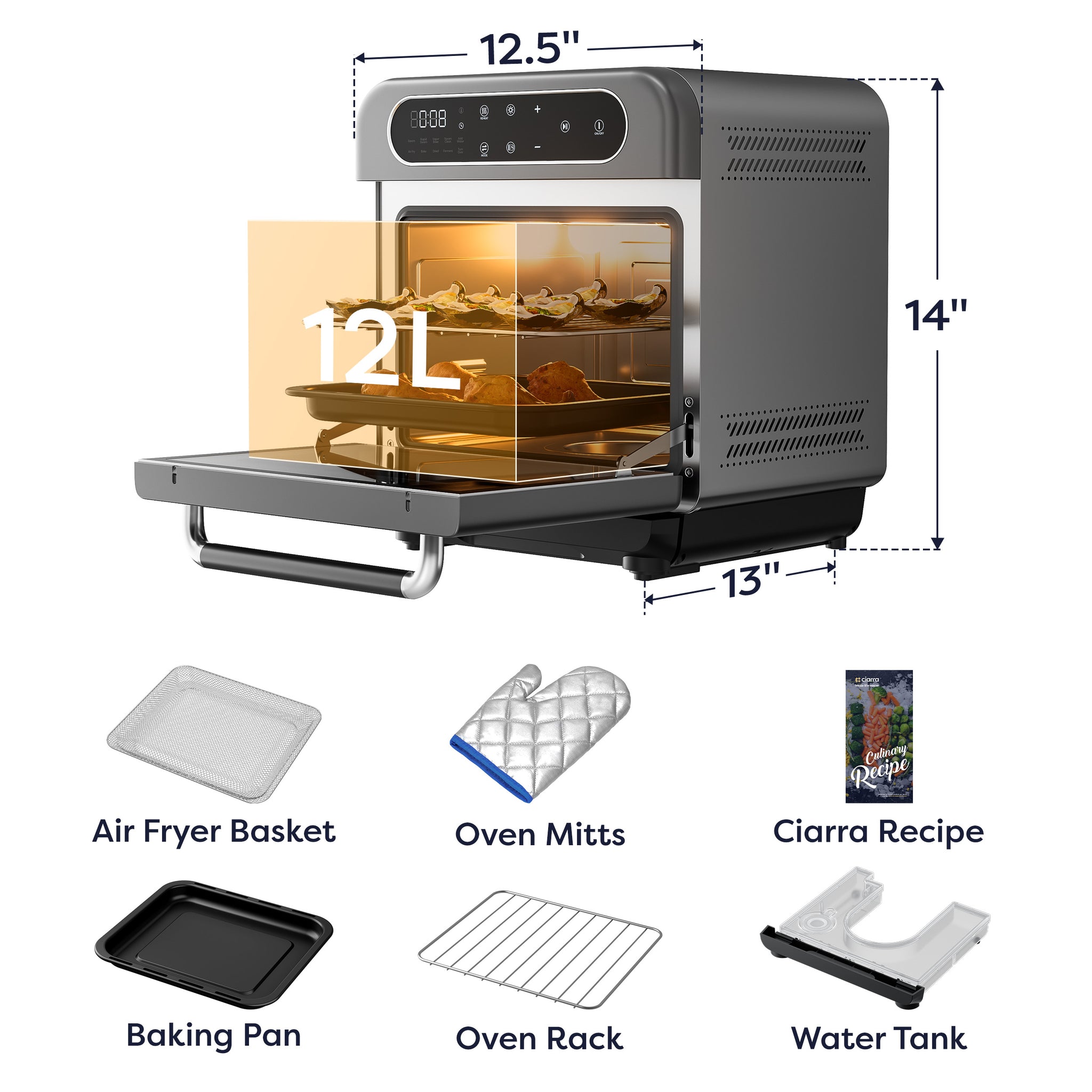Ciarra Nosh Oven | 8-in-1 Steam Oven with Air Fryer | Ashy Cloud