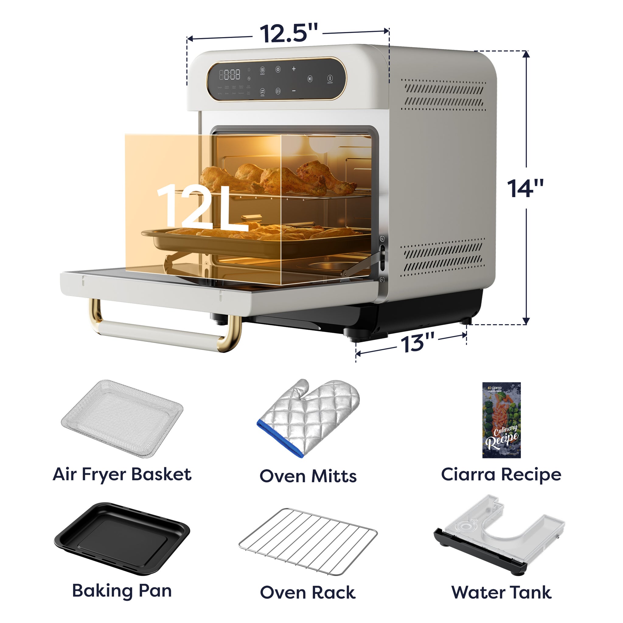 Ciarra Nosh Oven | 8-in-1 Steam Oven with Air Fryer | Ivory Mist