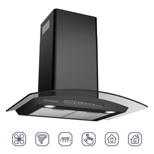 CIARRA 30 inch Glass Wall Mount Range Hood Black Stove Hood with Delay Shut off 3-speed Extraction CAB75502-OW