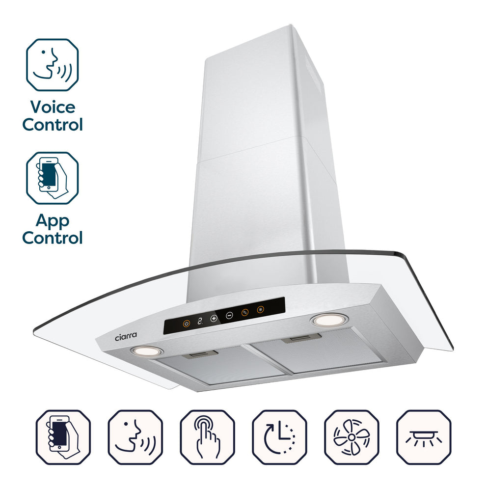 CIARRA 30 Inch Smart Wall Mount Canopy Range Hood with Alexa and Google Home Voice Control CAS75502W-OW