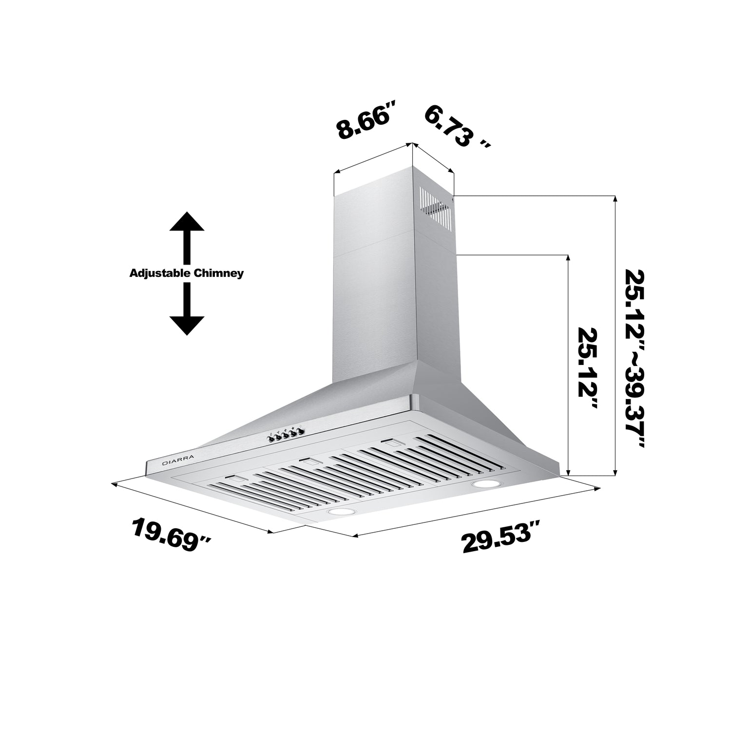 CIARRA 30 Inch Wall Mount Range Hood with 3-speed Extraction CAS75302-OW