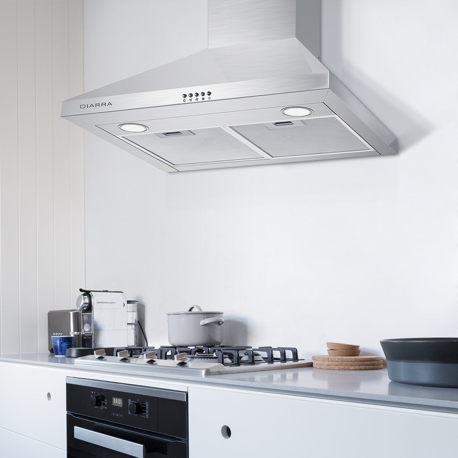 Ciarra 30 Inch Wall Mount Range Hood with 3-speed Extraction