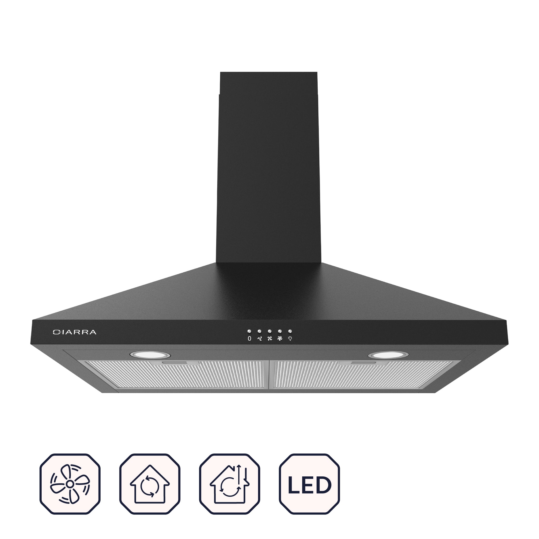 30 inch Wall Mount Range Hood in Stainless Steel Stove Vent Hood with Aluminum Filters 3 Speed Exhaust Fan Button Control - Black
