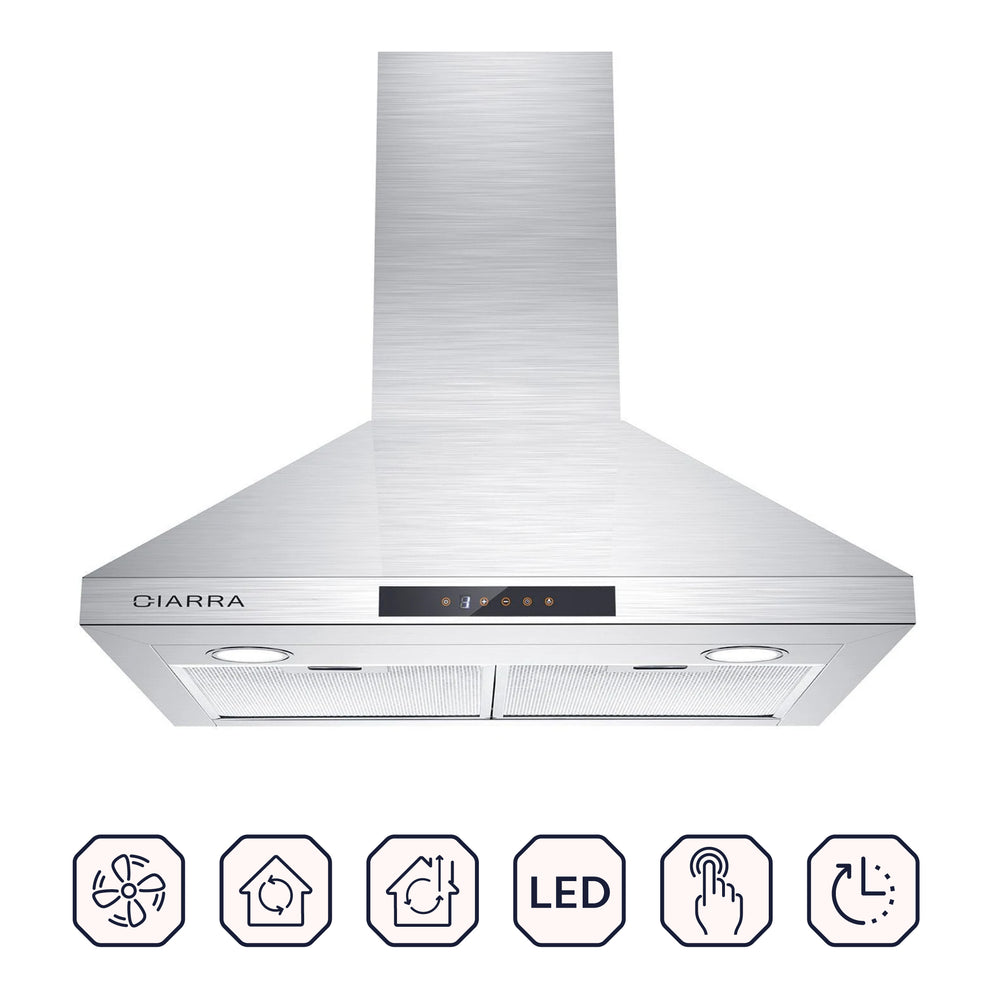 CIARRA 30 Inch Wall Mount Range Hood with 3-speed Extraction CAS75206-OW